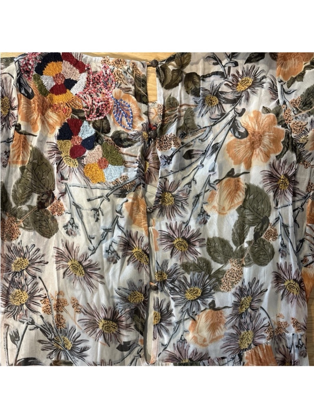 Meadow Rue Anthropologie Espalier Embroidered Tunic Chiffon Dress Floral Midi S - Picture 9 of 12